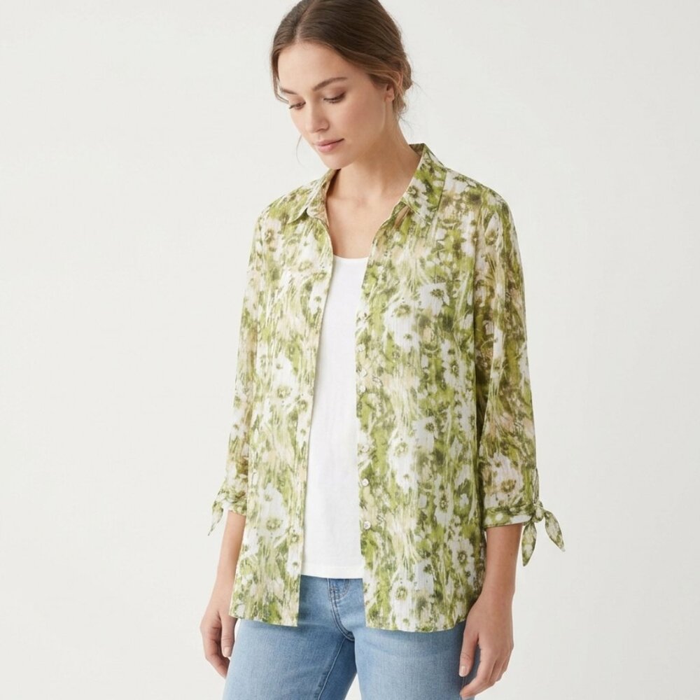 JM Collection Blouse Tank Combo Green Floral Boho Cottage Casual 16 NWT - Picture 10 of 10